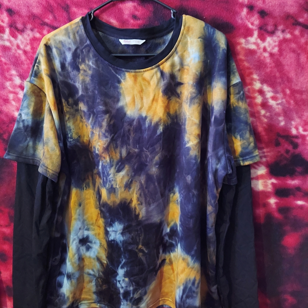 Unisex Tie-Dye Shirt - Navy Blue and Yellow